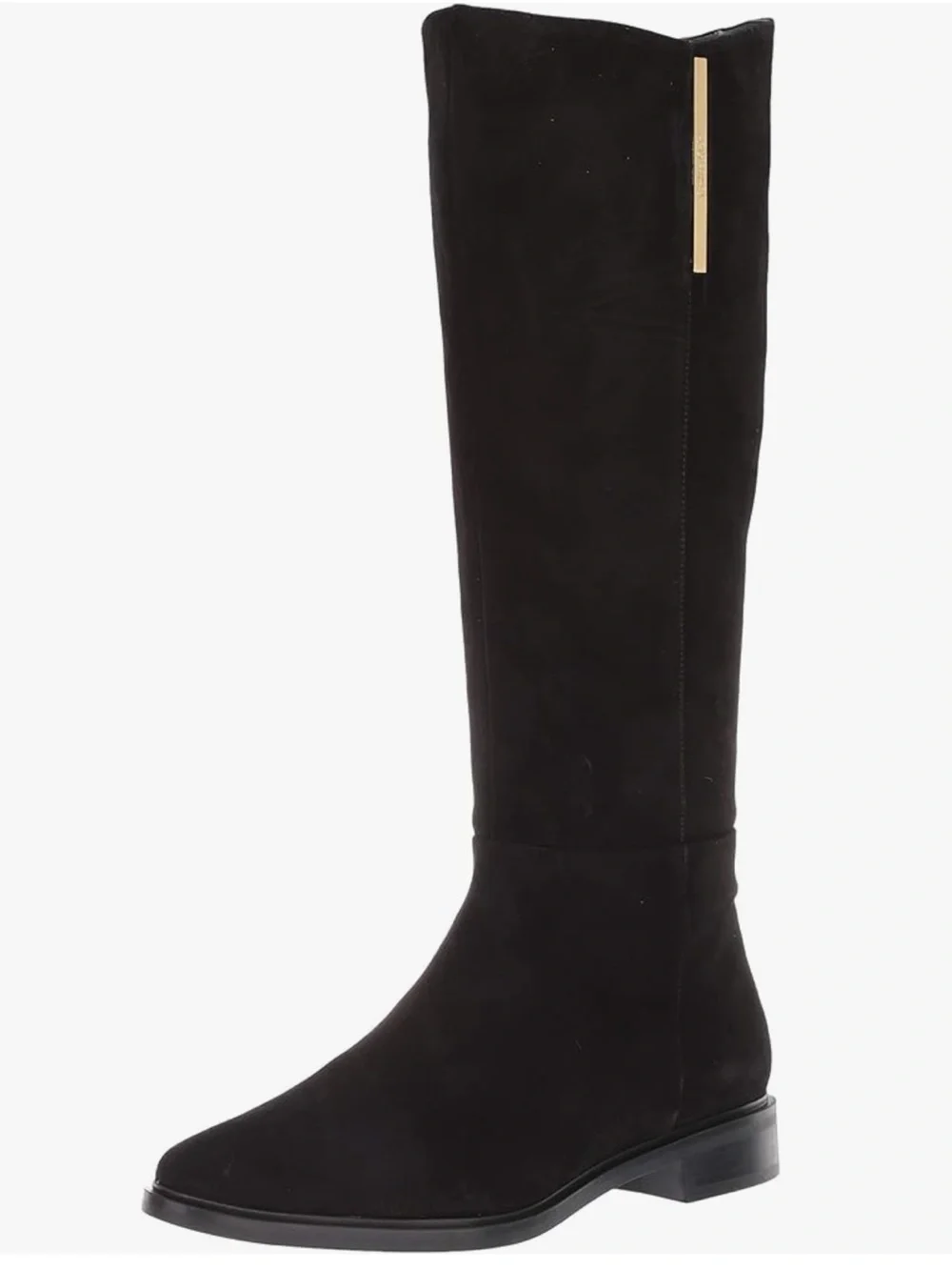 Calvin Klein Francine Over-The-Knee Black Suede Boot with Gold Accent